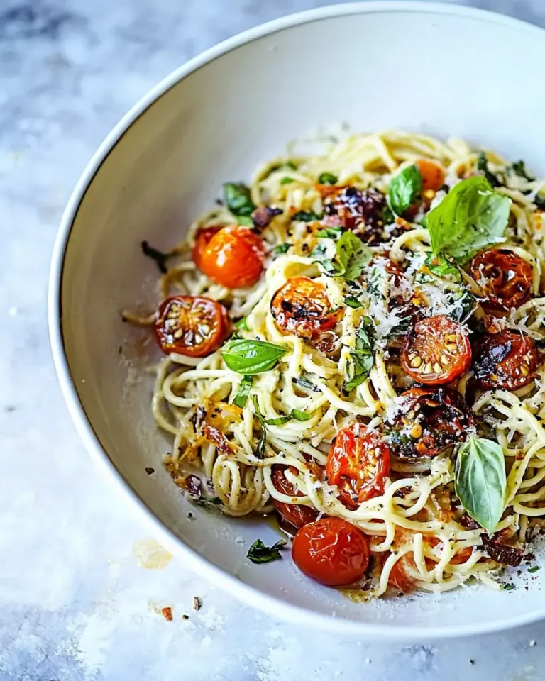 20 Minute Mediterranean Hummus Noodles with Blistered Cherry Tomatoes