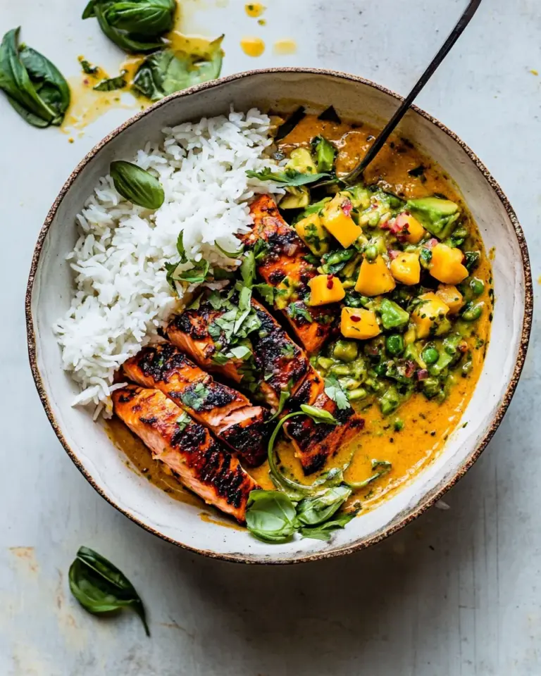 BBQ Salmon Curry with Mango Avocado Salsa