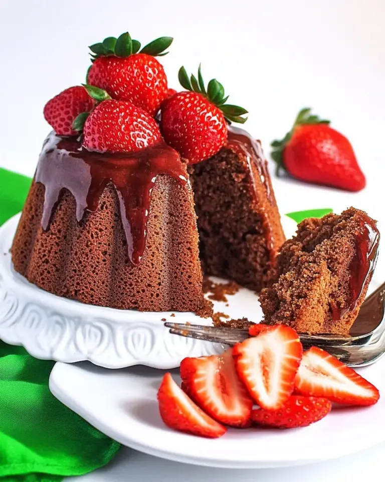 Chocolate Angel Food Cake with Strawberry Sauce
