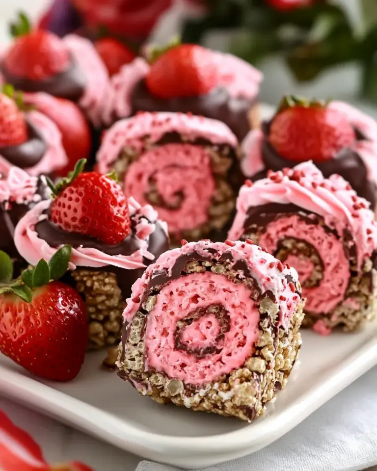 Chocolate Covered Strawberry Rice Krispies Treats Pinwheels