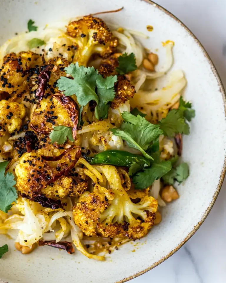 Crispy Black Pepper Turmeric Cauliflower and Garlic Noodles