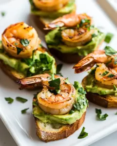 Garlic Shrimp and Avocado Crostini
