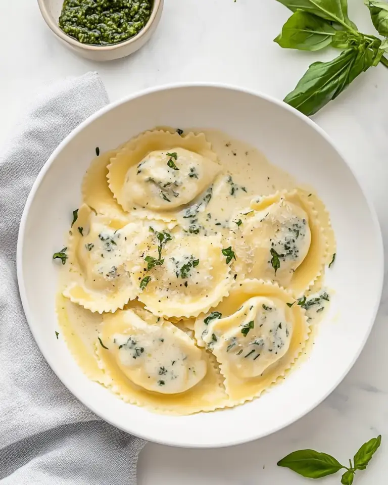 Goat Cheese Ravioli with Winter Pesto Sauce