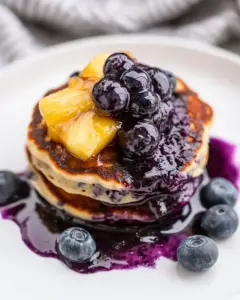 Greek Yogurt Pancakes and Pineapple Blueberry Syrup