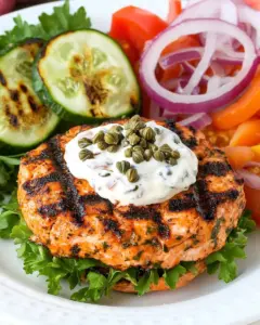 Grilled Salmon Burgers with Caper Mayonnaise