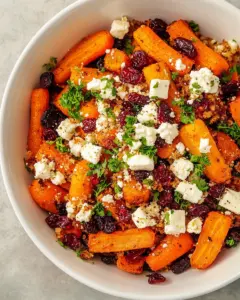 Maple Roasted Carrots with Feta and Dried Cranberries