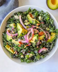 Massaged Kale Salad with Avocado and Pickled Red Onions