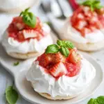 Meringue Nests with Basil Scented Strawberry Rhubarb Compote