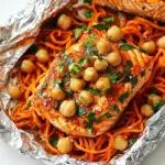 Moroccan Salmon Foil Packets with Carrot Noodles and Chickpeas