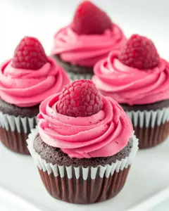 Nutella Stuffed Chocolate Cupcakes with Raspberry Frosting