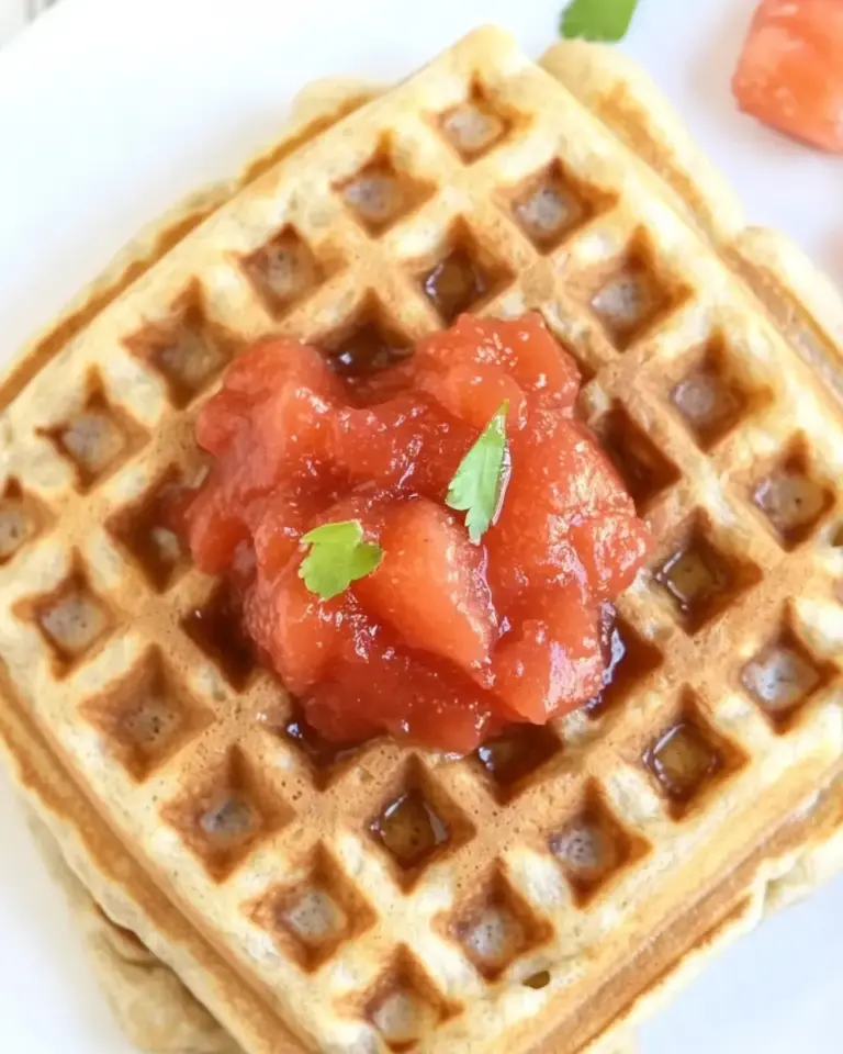 Oat and Buckwheat Waffles with Rhubarb Compote