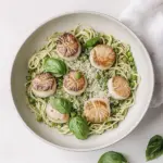 Pea Pesto Pasta with Brown Butter Scallops