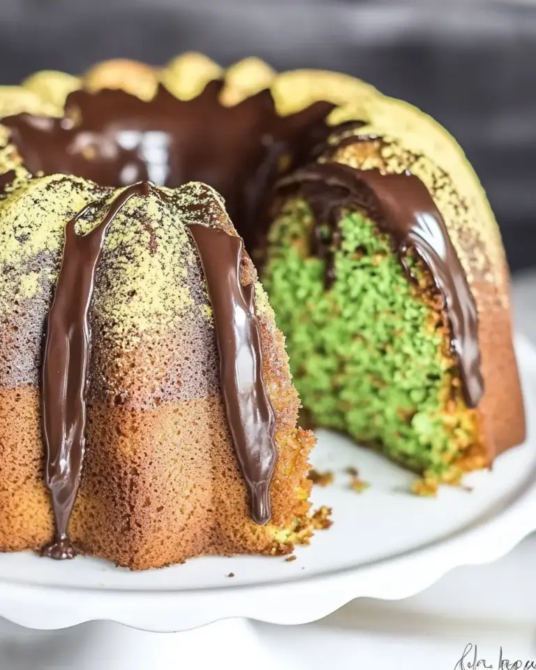 Pistachio Bundt Cake with Chocolate Ganache