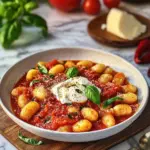 Quick Creamy Gnocchi with Tomato Sauce and Burrata