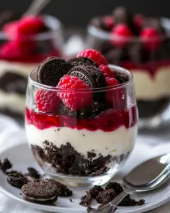 Raspberry Oreo No Bake Cheesecake Parfaits