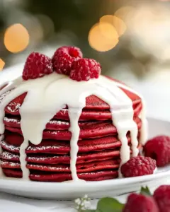 Red Velvet Pancakes with Cream Cheese Glaze