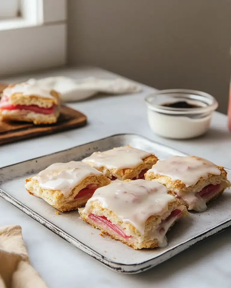 Roasted Rhubarb Scone Sandwiches with Vanilla Bean Glaze