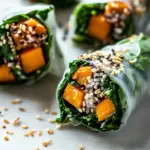 Roasted Sweet Potato Rice Paper Rolls with Spinach