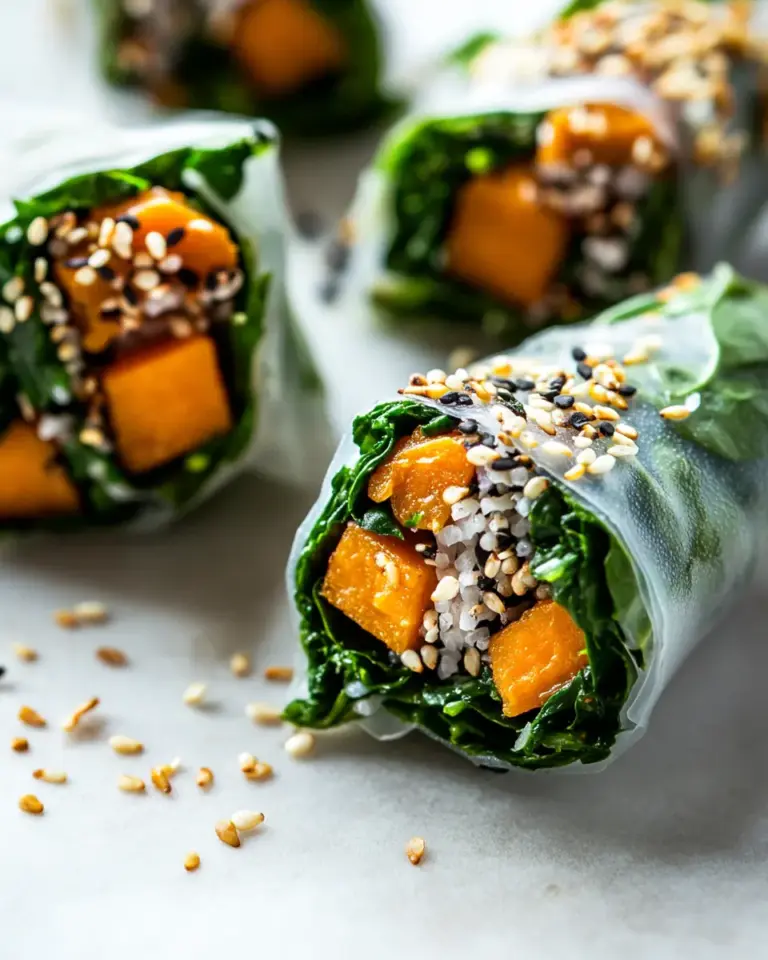Roasted Sweet Potato Rice Paper Rolls with Spinach