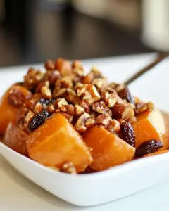 Roasted Yams with Honey Walnuts Raisins