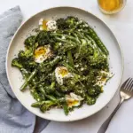 Roasted broccoli green bean salad with burrata