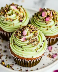 Rose Cupcakes with Pistachio Frosting