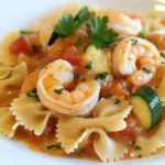 Shrimp and Zucchini with Bowties in Light Tomato Sauce