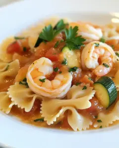 Shrimp and Zucchini with Bowties in Light Tomato Sauce