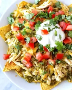 Slow Cooker Chicken Chile Verde Nachos