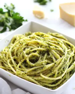 Spaghetti with Asiago Parsley Pesto