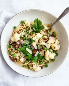 Spaghetti with Cauliflower Peas