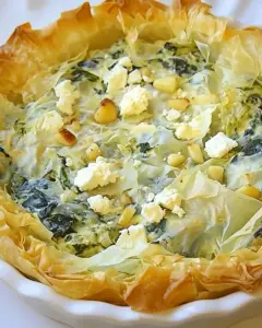 Spinach Feta and Pine Nut Phyllo Tart