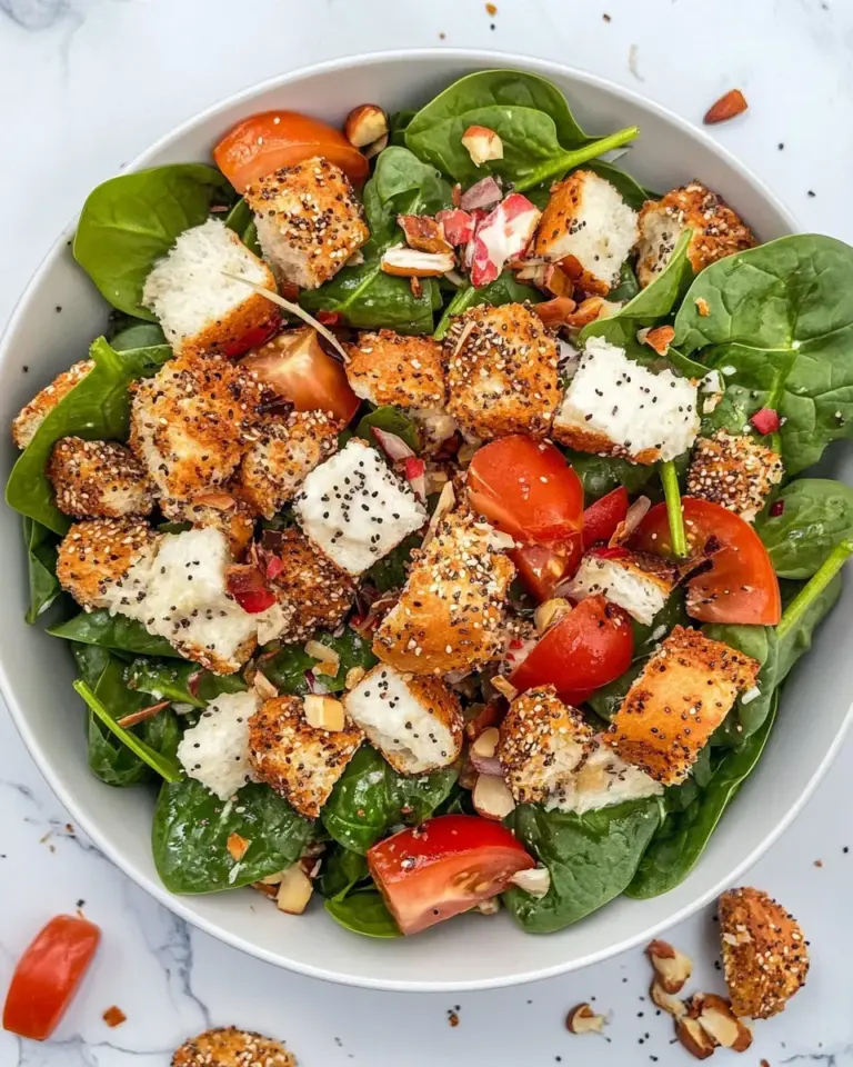 Spinach Salad with Everything Bagel Croutons