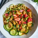 Strawberry Rhubarb Chicken Stir Fry With Orange Sauce And Zucchini Noodles