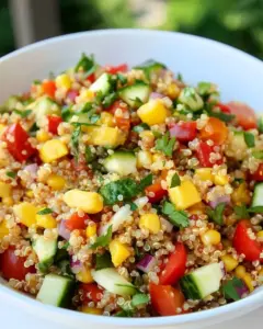 Summer Quinoa and Veggies Salad with Honey Shallot Vinaigrette