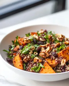 Sweet Potato Quinoa Salad with Walnuts and Raisins