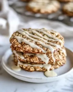 Thin and Chewy Spiced Oatmeal Cookies with Brown Butter Icing