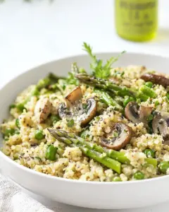 Vegan Cauliflower Rice Risotto with Asparagus Mushrooms
