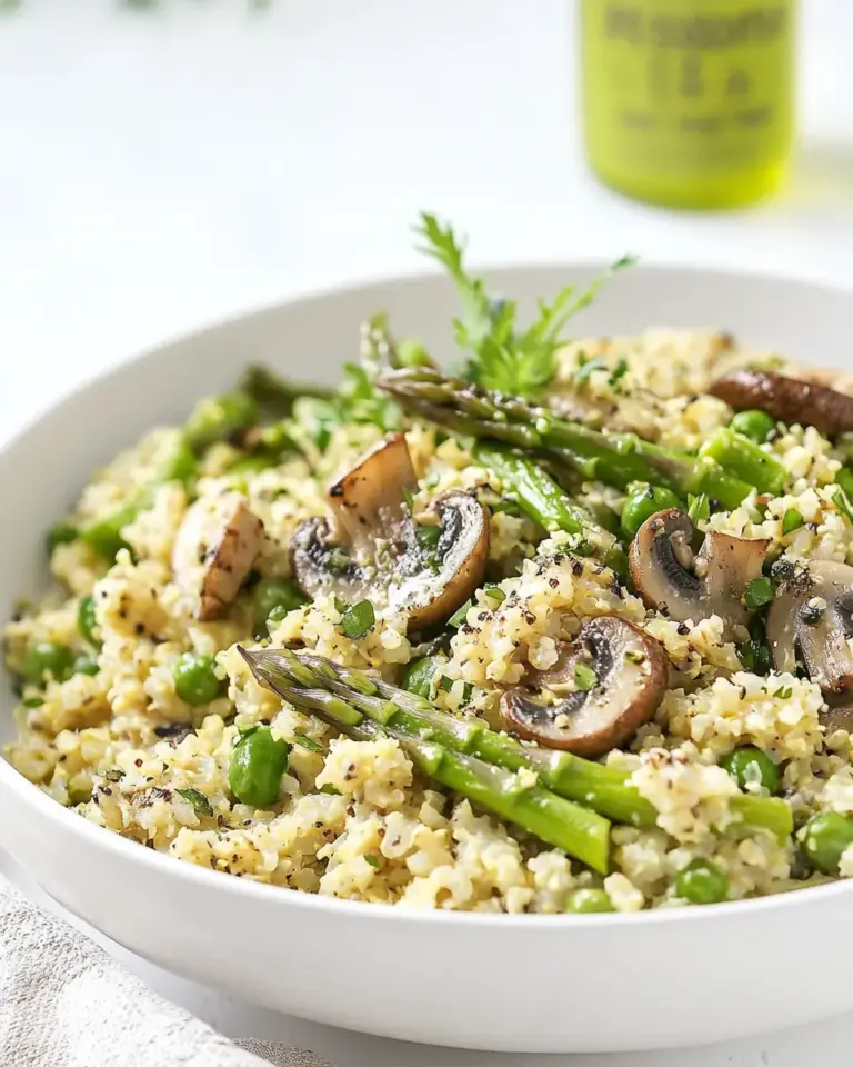 Vegan Cauliflower Rice Risotto with Asparagus Mushrooms
