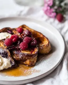 Whipped Cream Cheese Stuffed French Toast with Raspberries