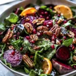 Winter Beet and Pomegranate Salad with Maple Candied Pecans
